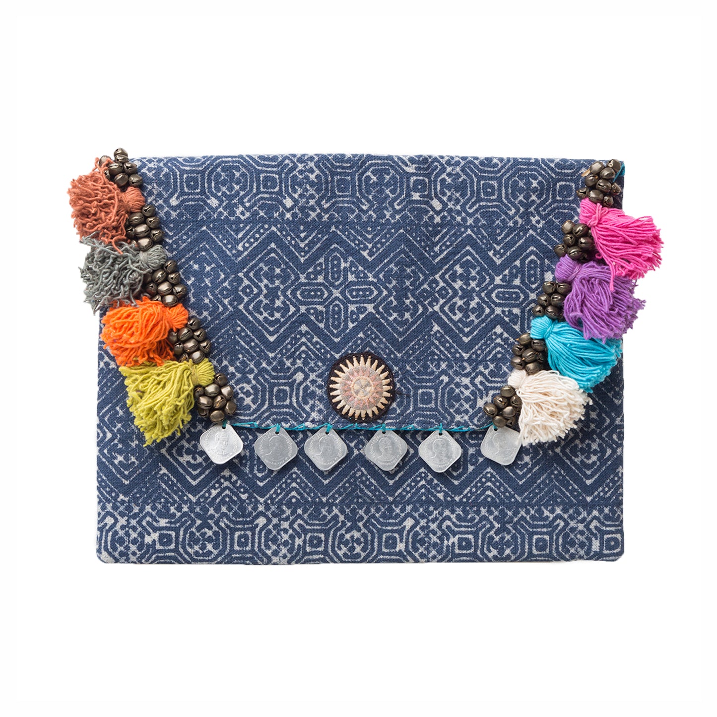 Hmong Embroidered Clutch Bag with Colorful Tassels