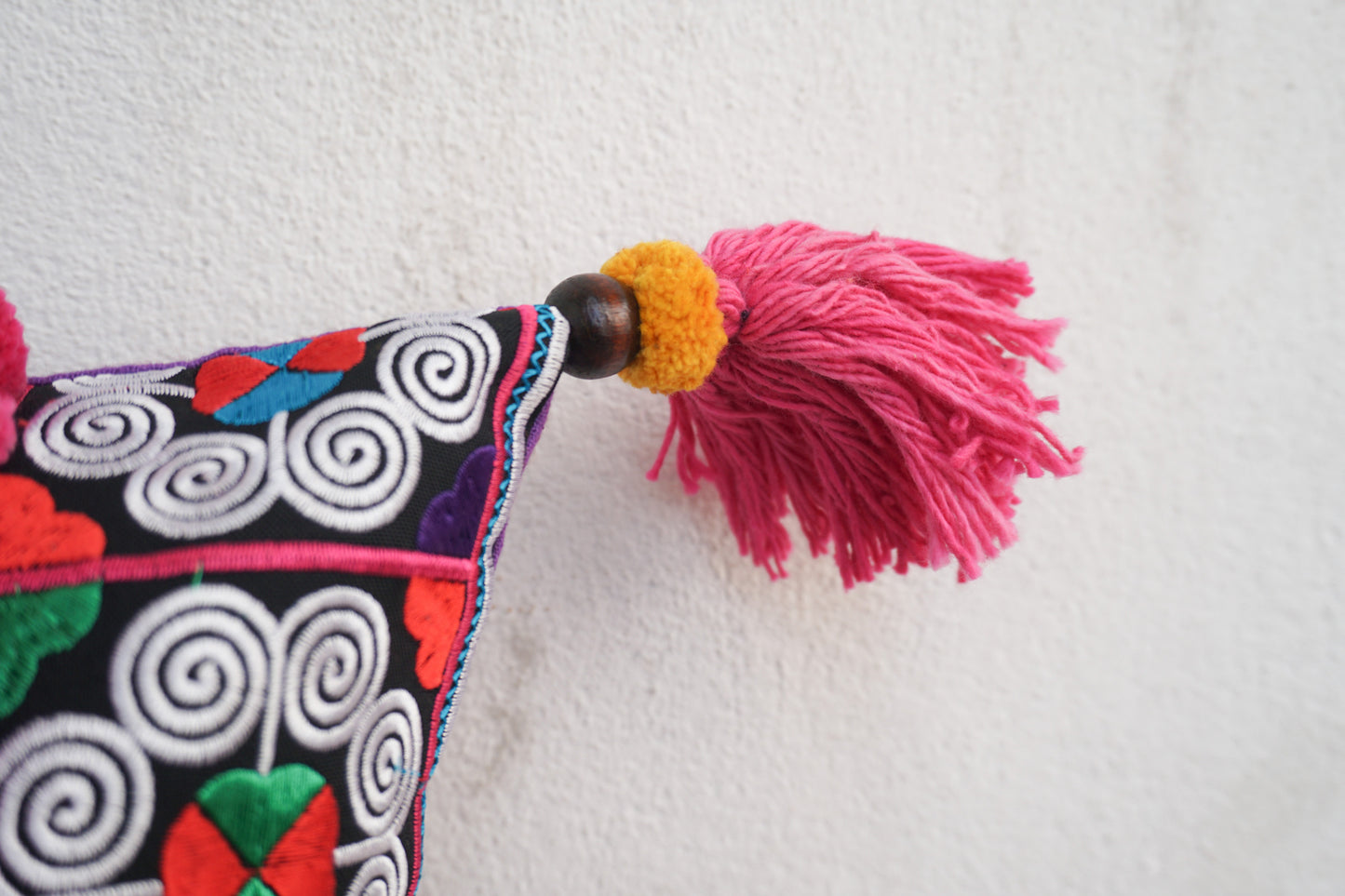 12x20 Hmong Cushion Cover with Tassels, Pom Poms