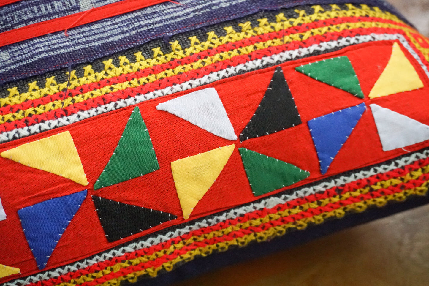 18x18 Vintage Hemp Fabric Hmong Cushion Cover with Tassels