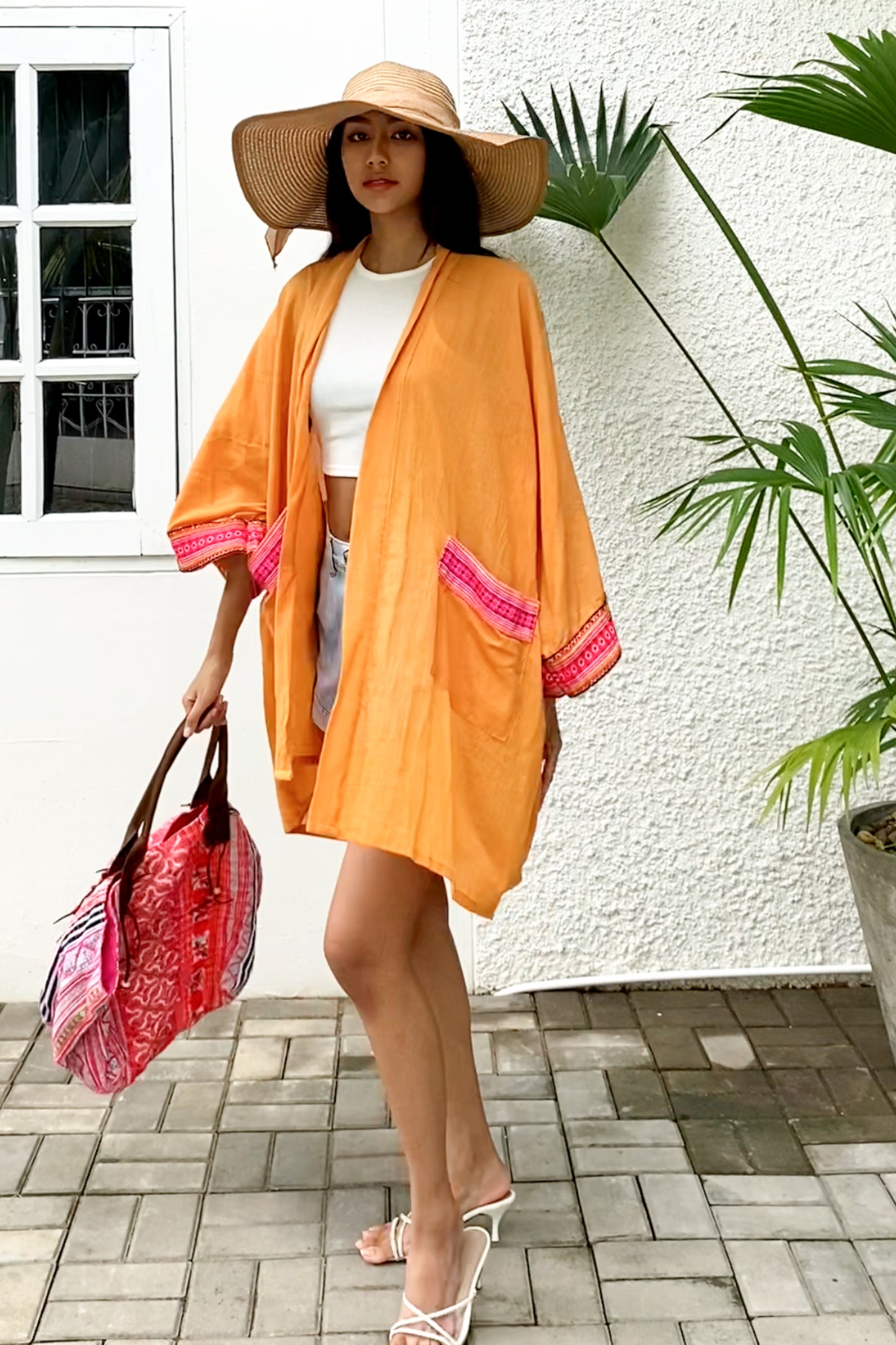 Short Kimono with Vintage Hmong Embroidery, Robe