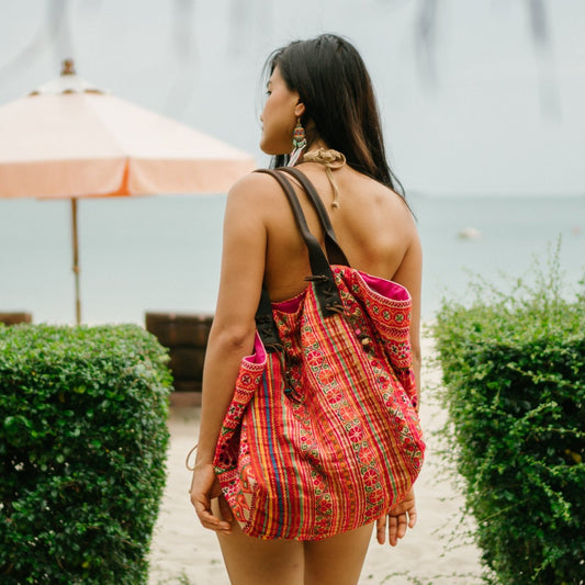 Large Beach Bag with Hmong Embroidery