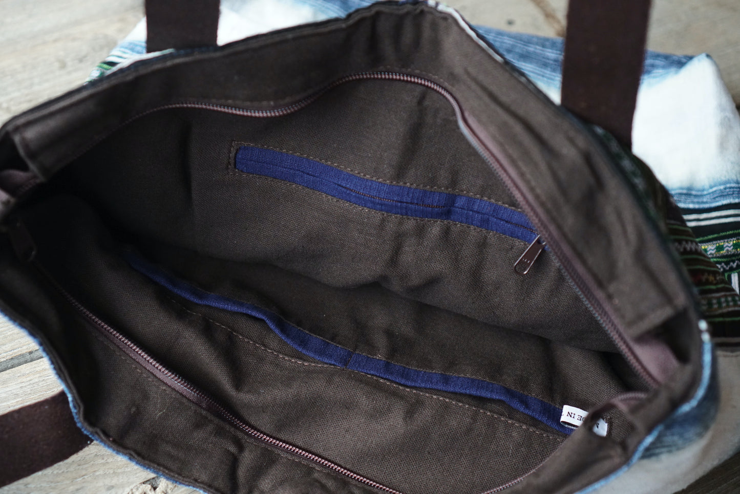 Handmade Hmong Embroidered Tote Bag with Leather Strap