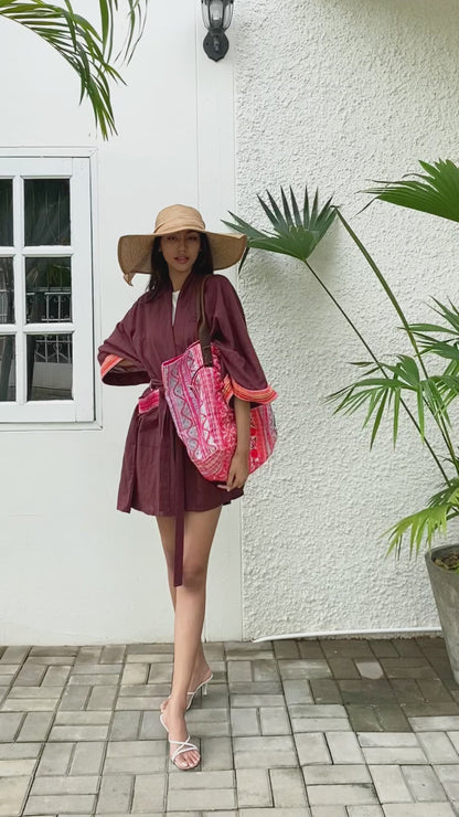 Short Kimono with Vintage Hmong Embroidery, Robe