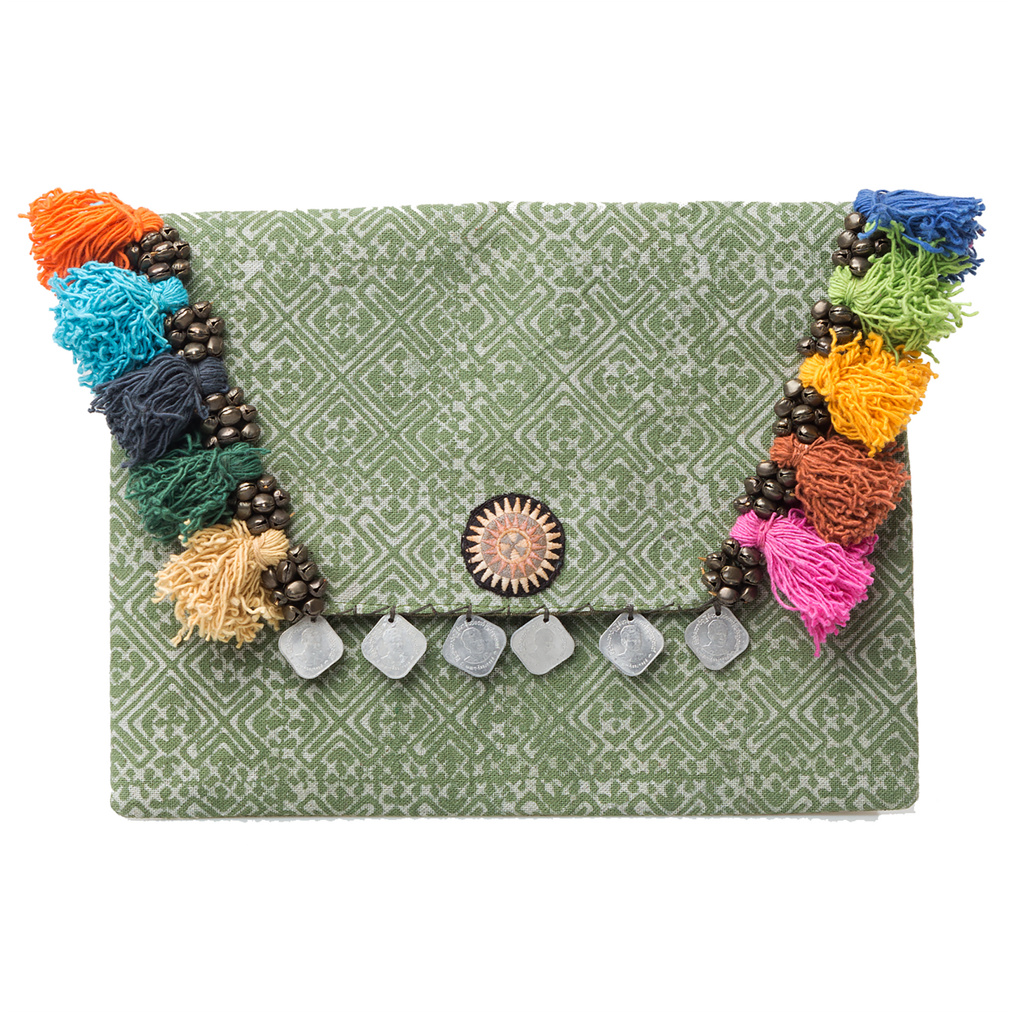 Hmong Embroidered Clutch Bag with Colorful Tassels