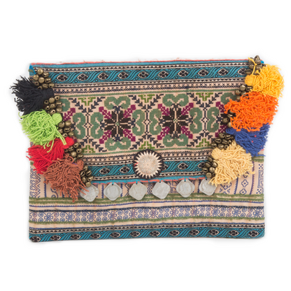 Hmong Embroidered Clutch Bag with Colorful Tassels