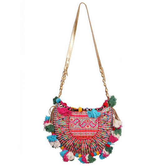Half Moon Crossbody Bag with Hmong Embroidery