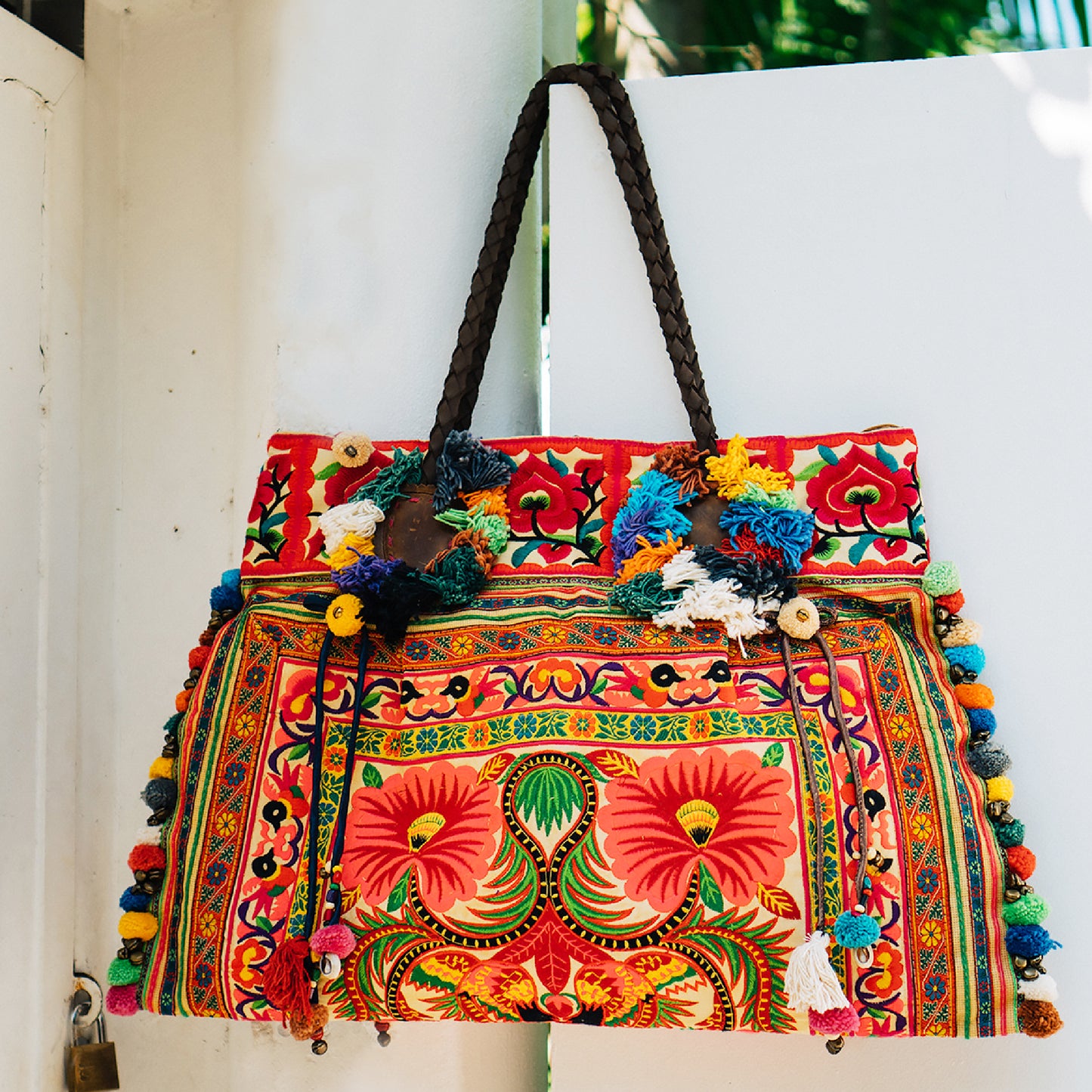 Large Beach Tote Bag with Hmong Embroidery