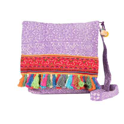 Batik Crossbody Bag with Colorful Tassels