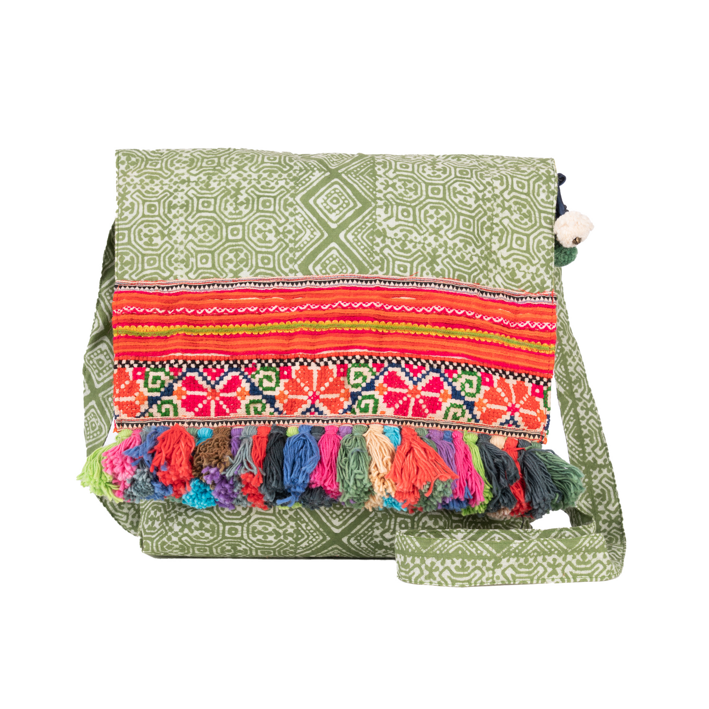 Batik Crossbody Bag with Colorful Tassels