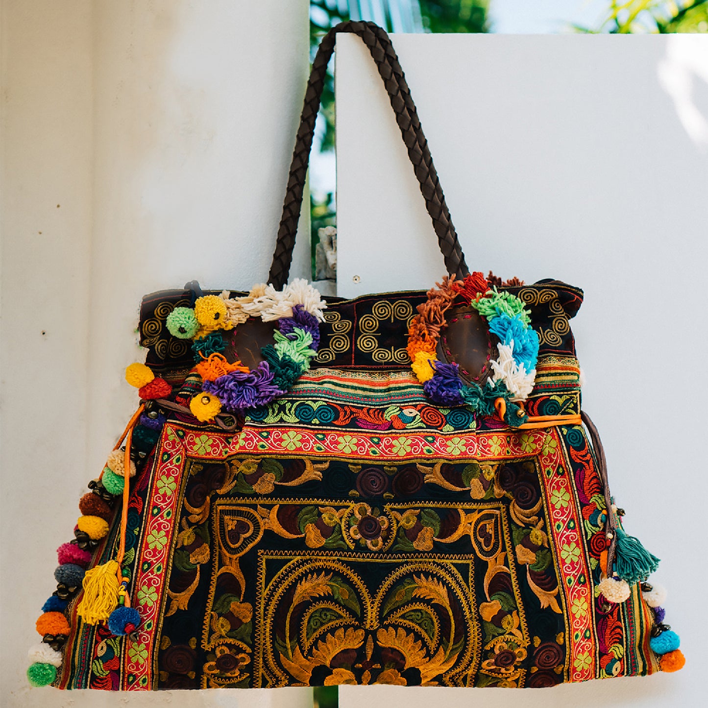 Large Beach Tote Bag with Hmong Embroidery