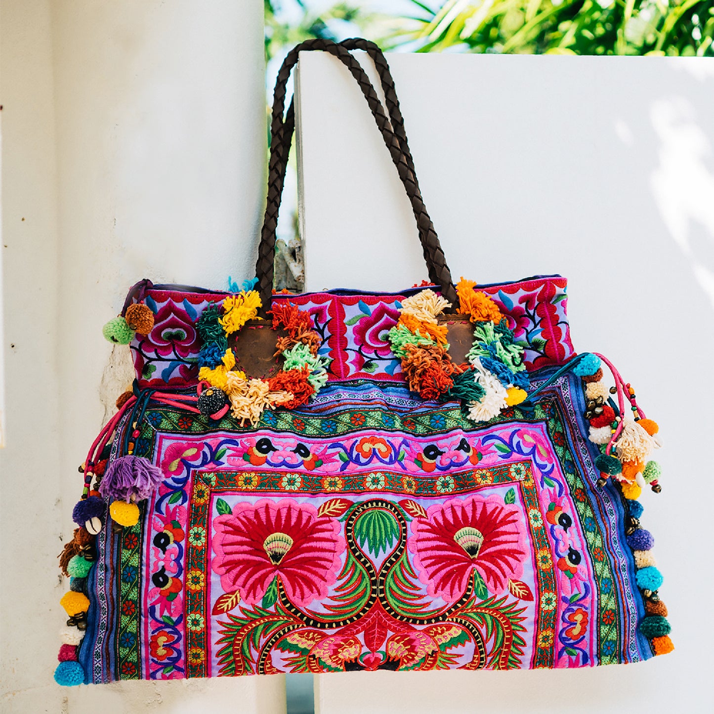 Large Beach Tote Bag with Hmong Embroidery