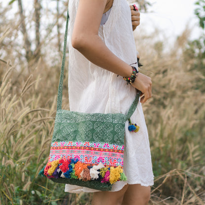 Batik Crossbody Bag with Colorful Tassels