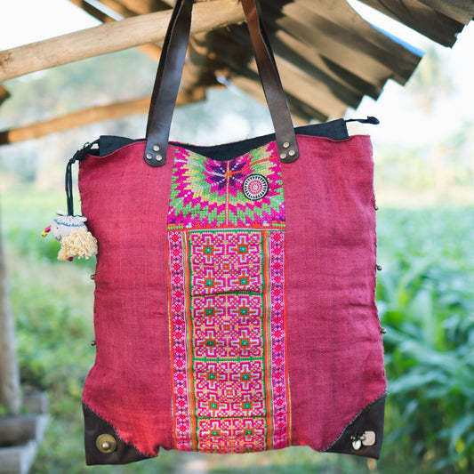 Hemp Beach Bag with Hmong Embroidery