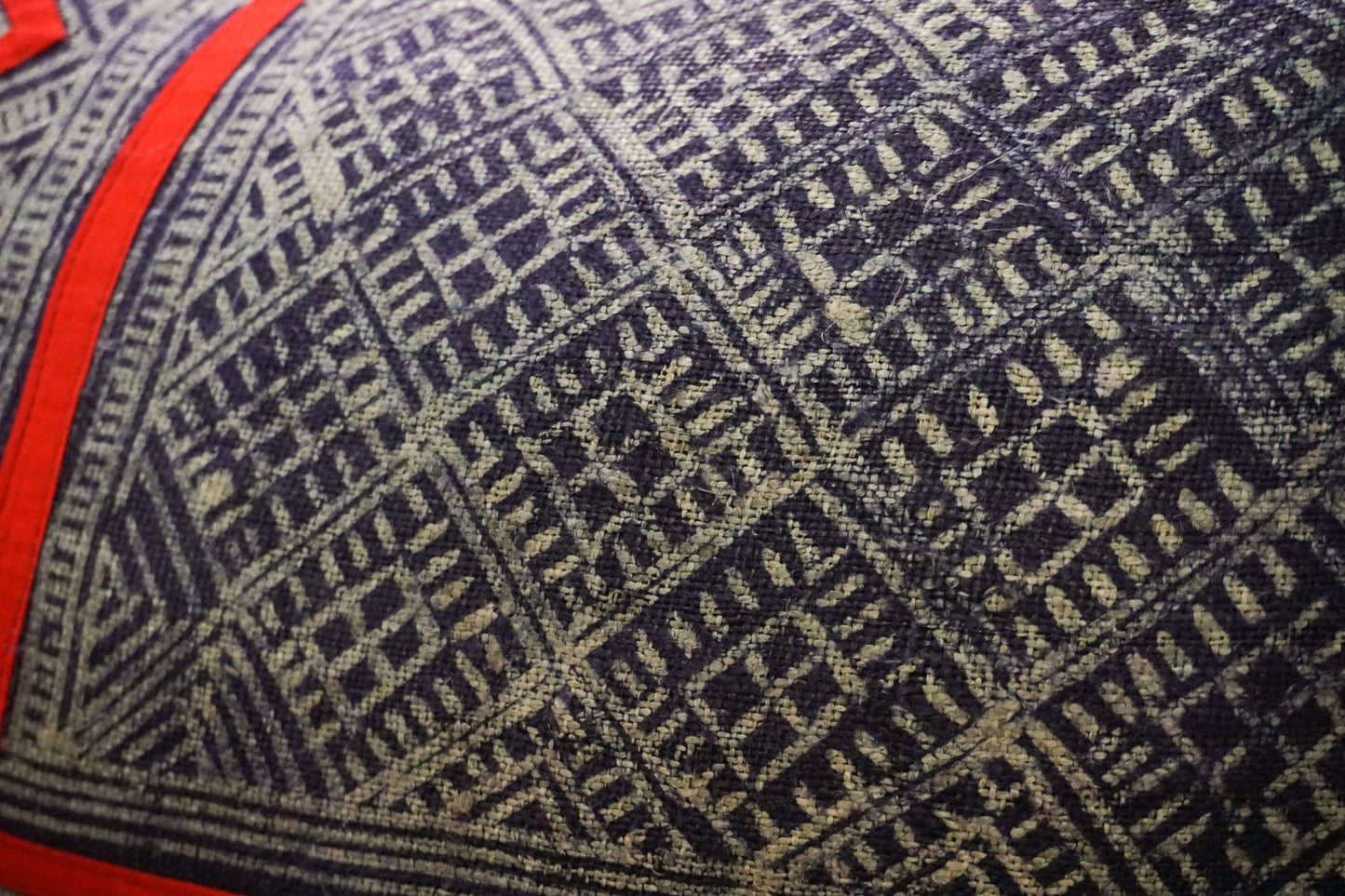 18x18 Vintage Hemp Fabric Hmong Cushion Cover with Tassels