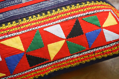 18x18 Vintage Hemp Fabric Hmong Cushion Cover with Tassels