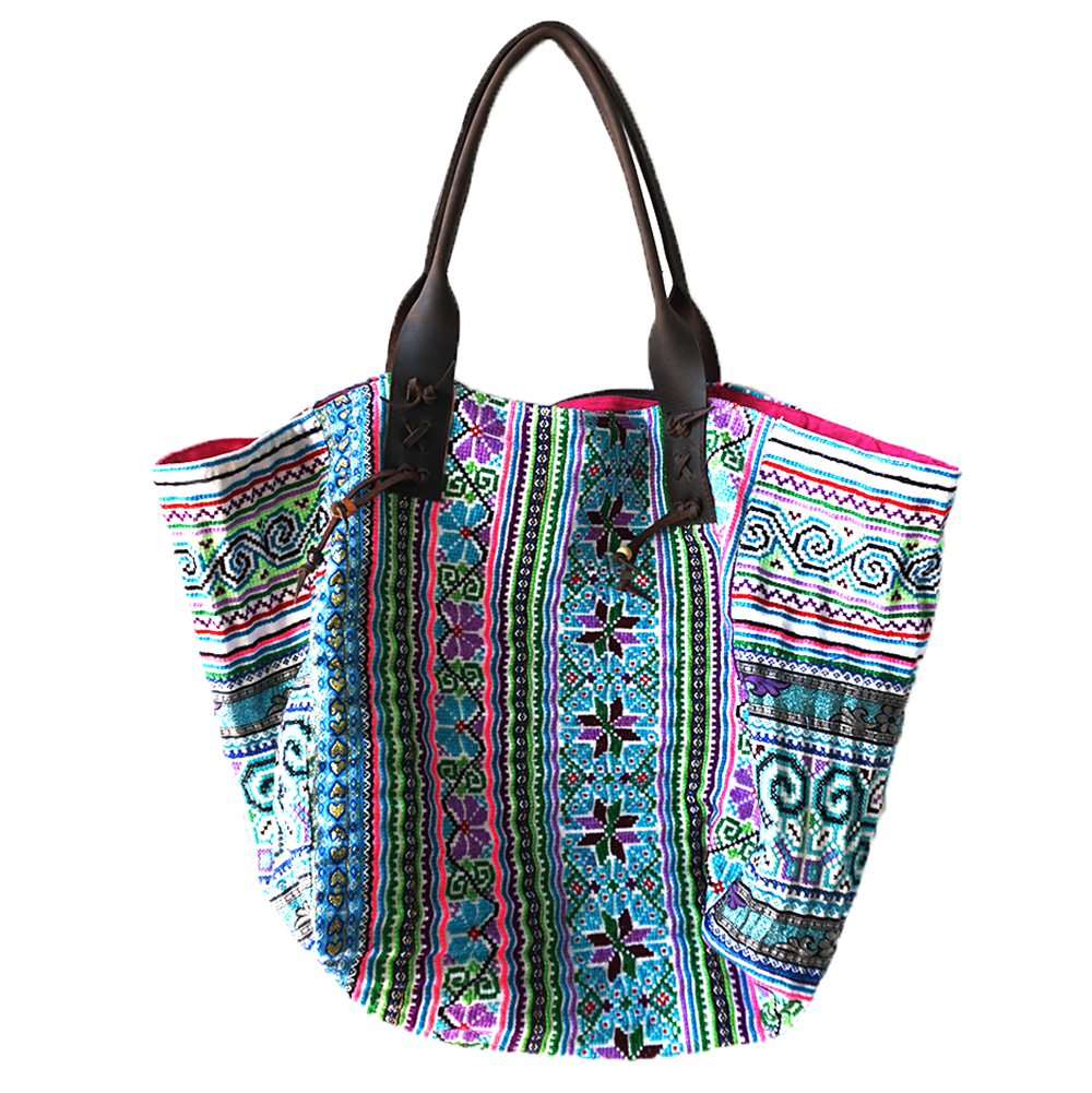 Large Beach Bag with Hmong Embroidery