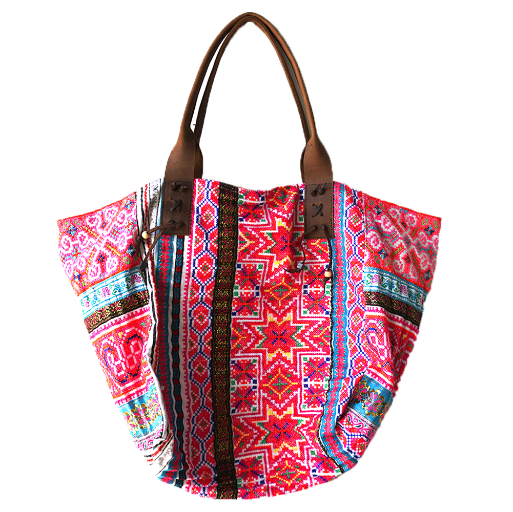 Large Beach Bag with Hmong Embroidery