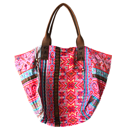 Large Beach Bag with Hmong Embroidery