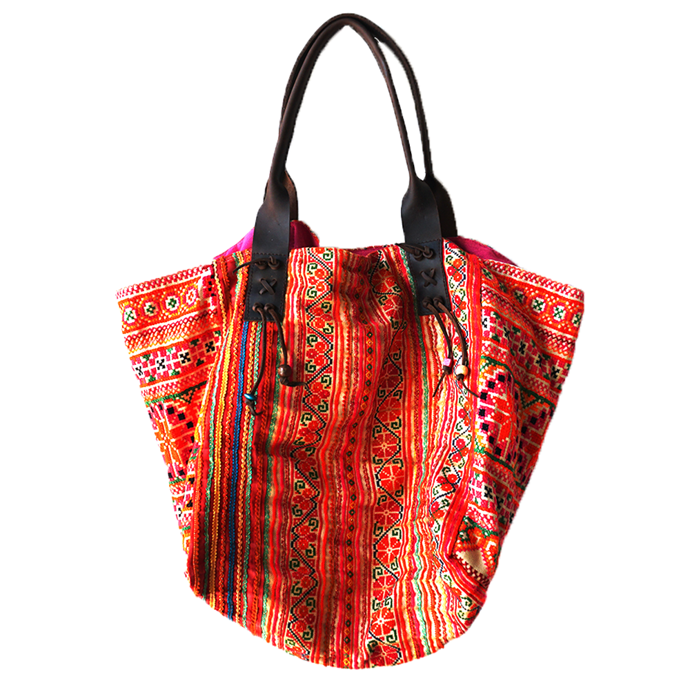 Large Beach Bag with Hmong Embroidery