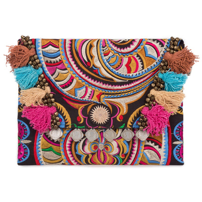 Hmong Embroidered Clutch Bag with Colorful Tassels